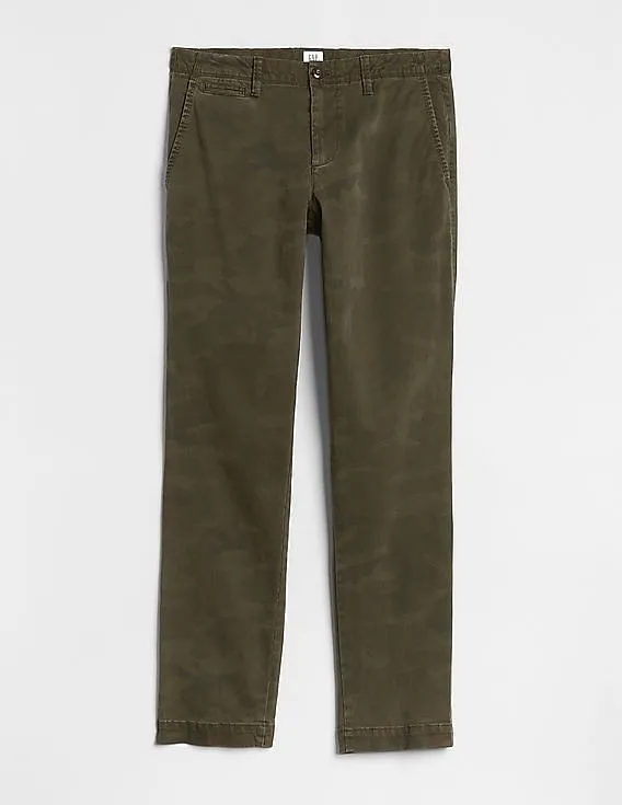 GAP Men Olive Vintage Wash Distressed Khakis In Slim Fit With GapFlex