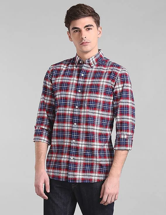 GAP Men Red Button Down Collar Check Shirt