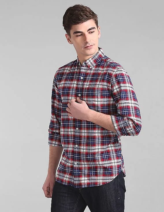 GAP Men Red Button Down Collar Check Shirt