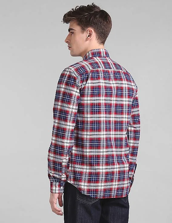 GAP Men Red Button Down Collar Check Shirt