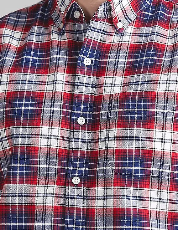 GAP Men Red Button Down Collar Check Shirt