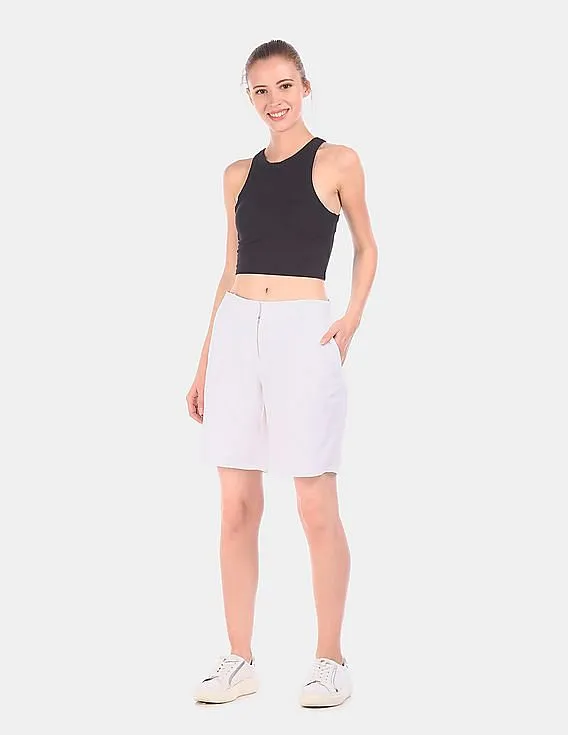 GAP Women White Solid Linen Cotton Boyfriend Shorts