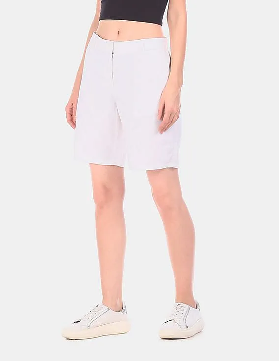 GAP Women White Solid Linen Cotton Boyfriend Shorts