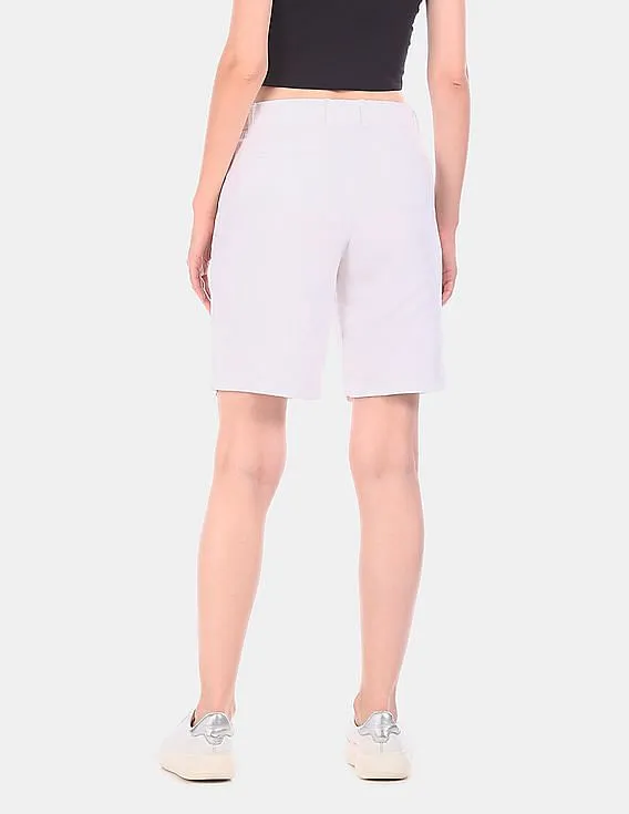 GAP Women White Solid Linen Cotton Boyfriend Shorts