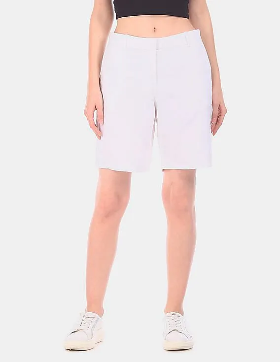 GAP Women White Solid Linen Cotton Boyfriend Shorts