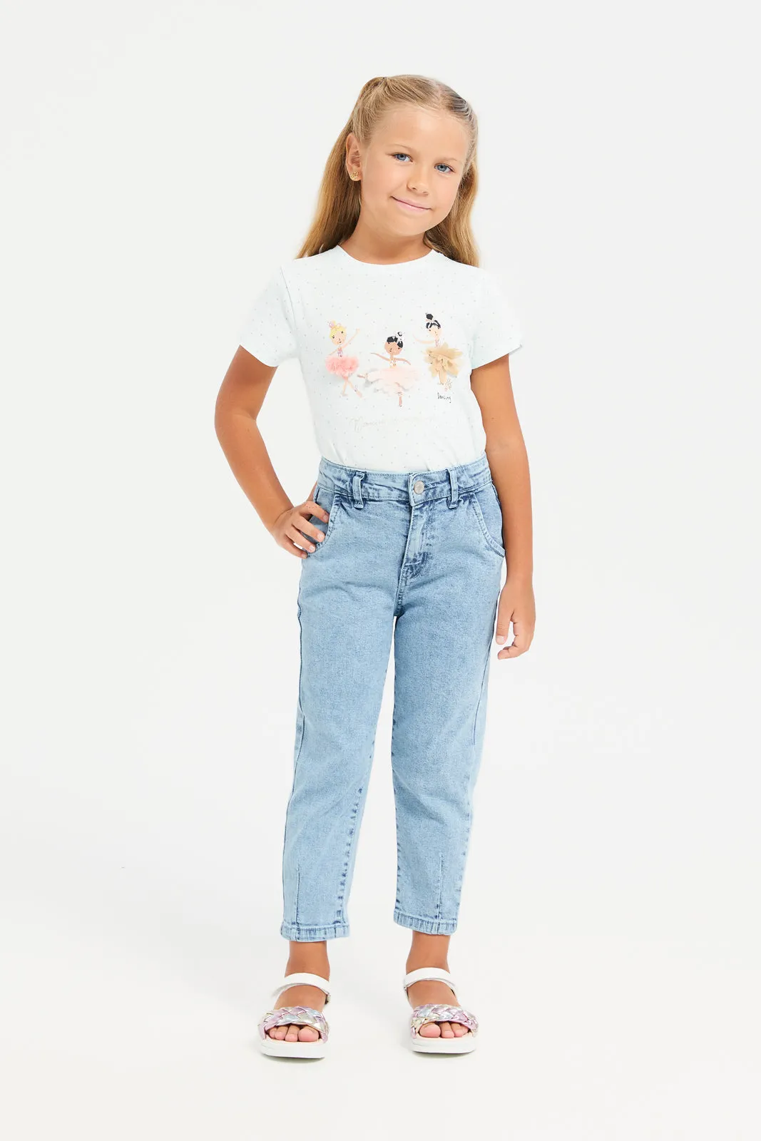 Girls Blue Baggy Fit Denim Jeans