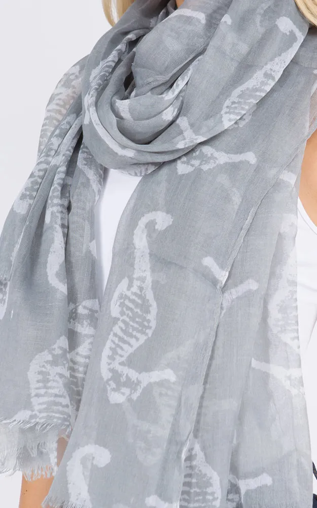 GPO235 Sea Horse Sealife Printed Oblong Scarf