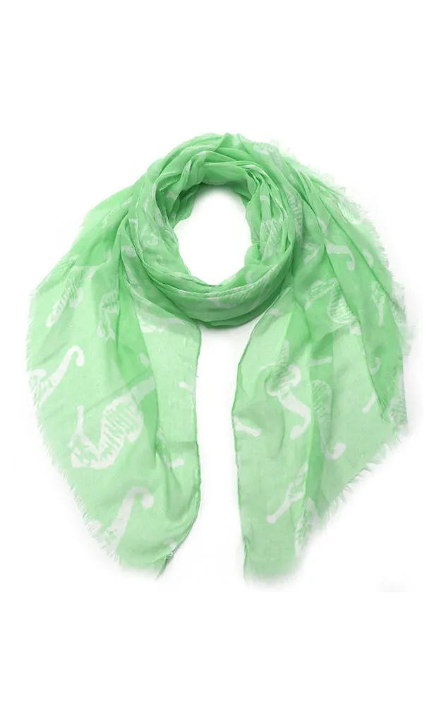 GPO235 Sea Horse Sealife Printed Oblong Scarf