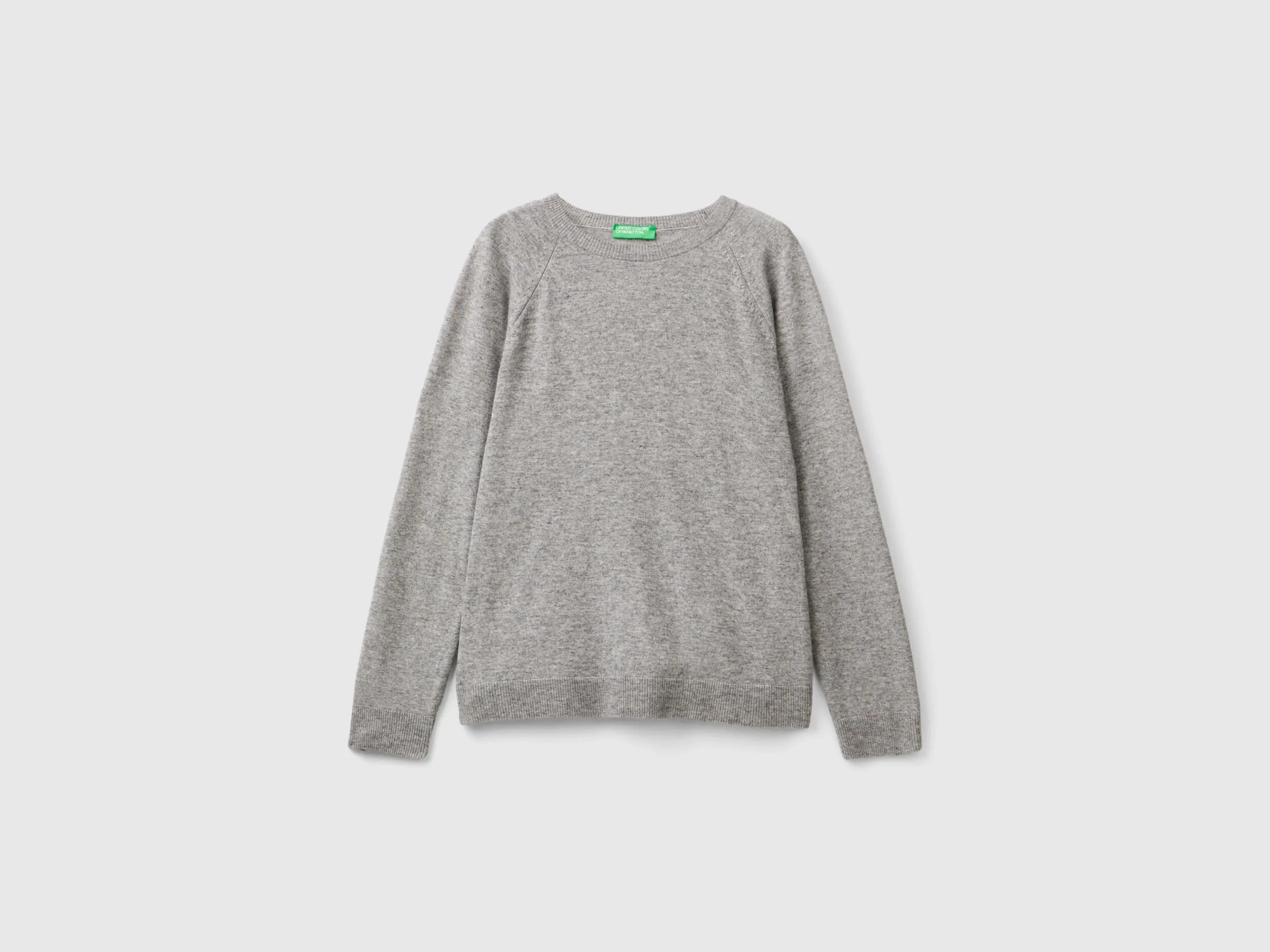 Gray crew neck sweater in cashmere and wool blend - Light Gray | Benetton