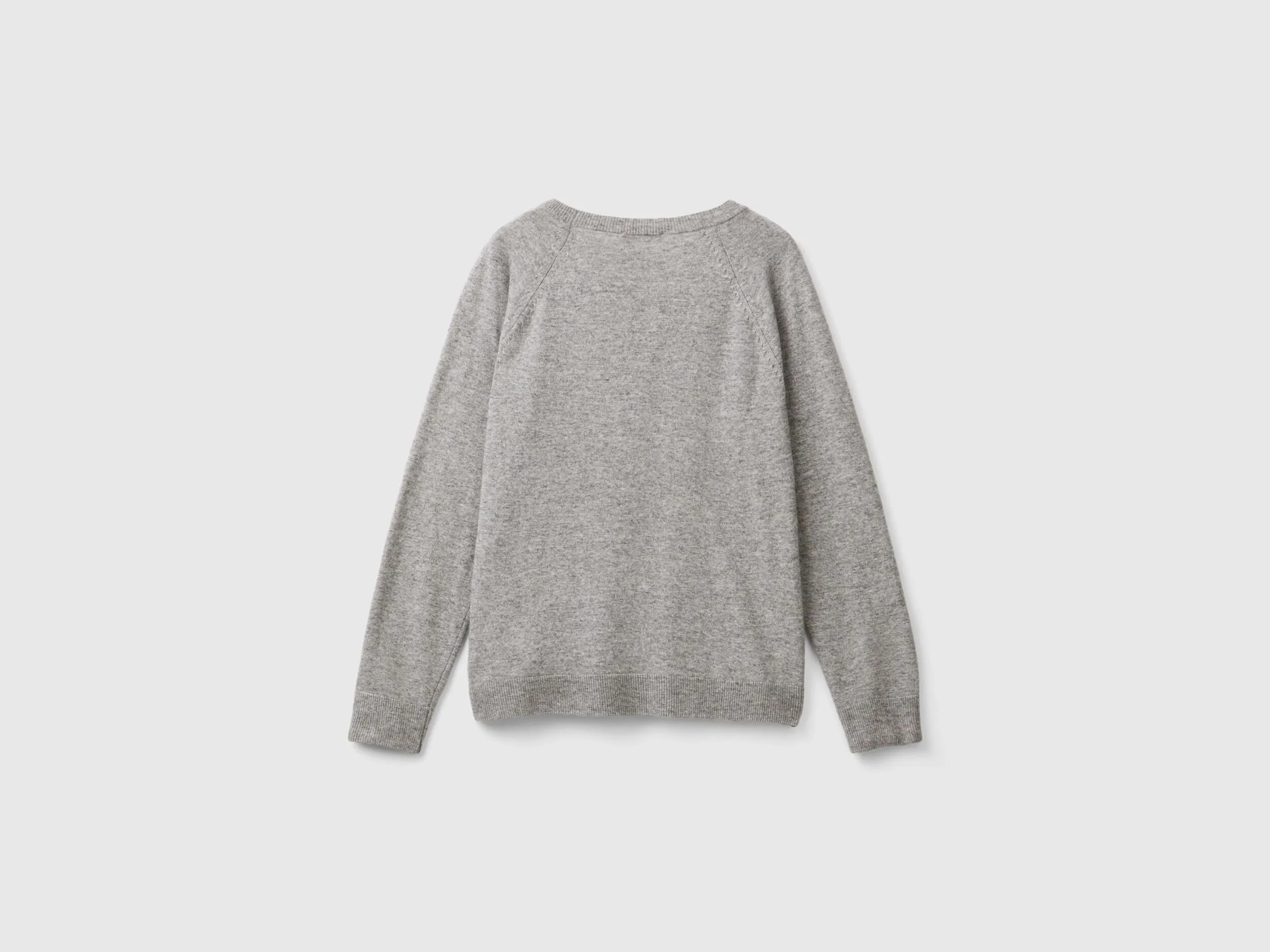 Gray crew neck sweater in cashmere and wool blend - Light Gray | Benetton