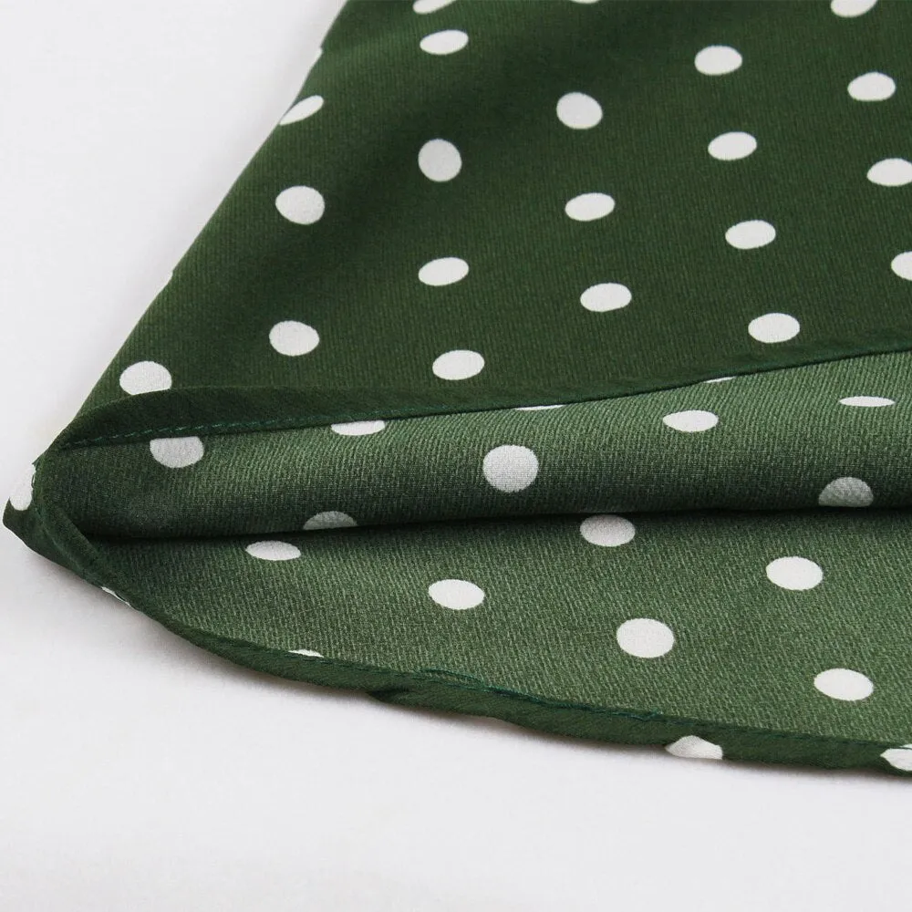 Green Polka Dot Vintage Short Sleeve Turn Down Collar High Waist Robe Retro Casual Dress