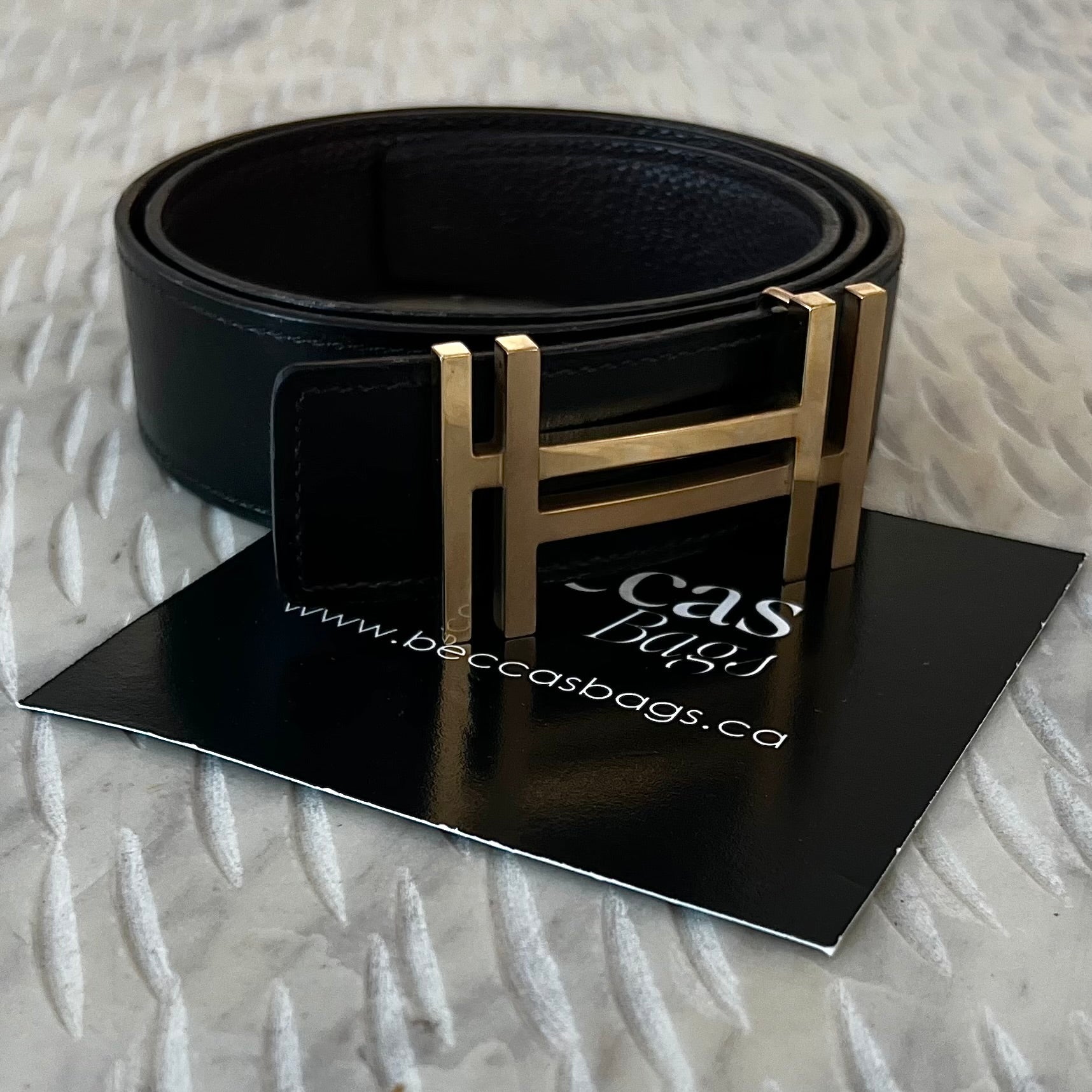 HERMES Box Togo 32mm Au Carre H Belt Black Chocolate