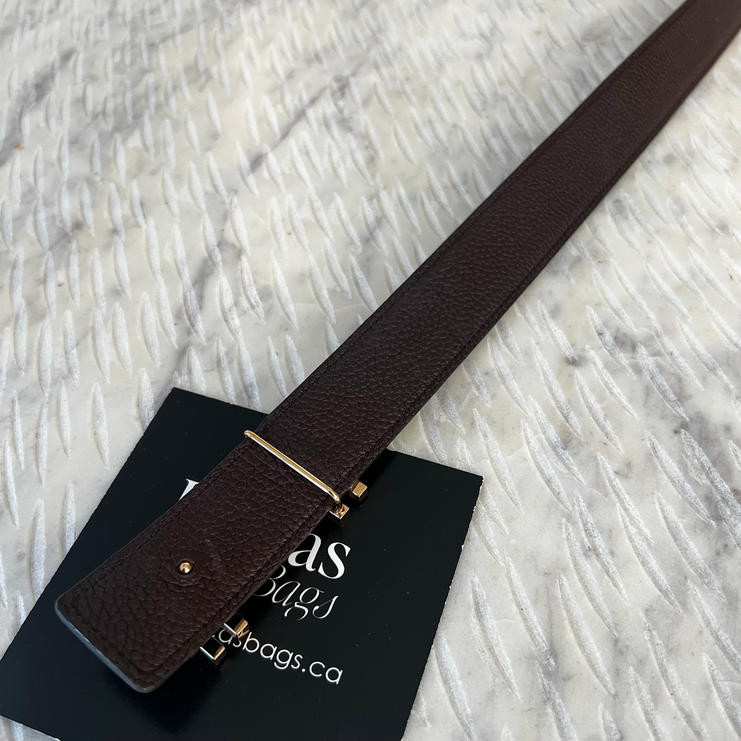 HERMES Box Togo 32mm Au Carre H Belt Black Chocolate