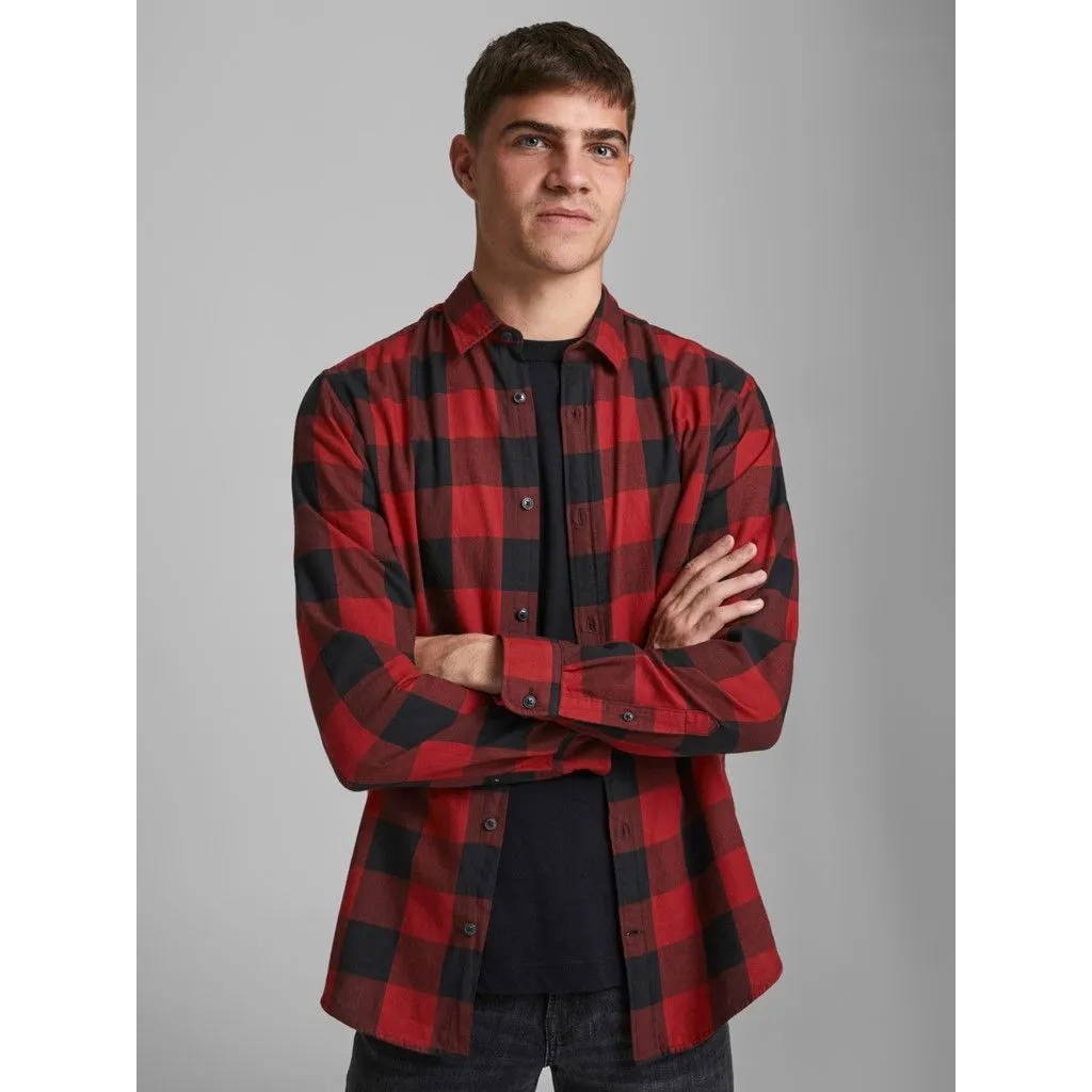 Jack & Jones Gingham Twill Check Long Sleeve Shirt Brick Red