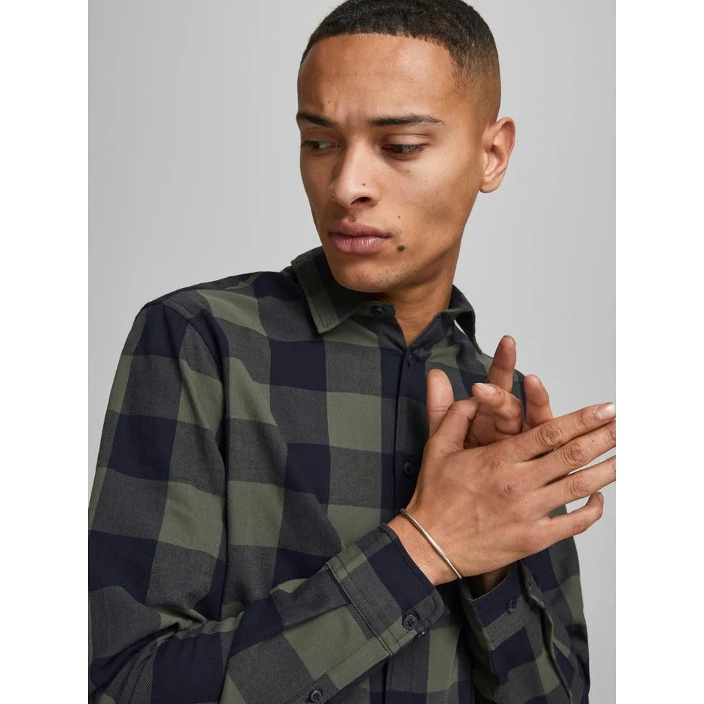 Jack & Jones Gingham Twill Check Long Sleeve Shirt Dusty Olive