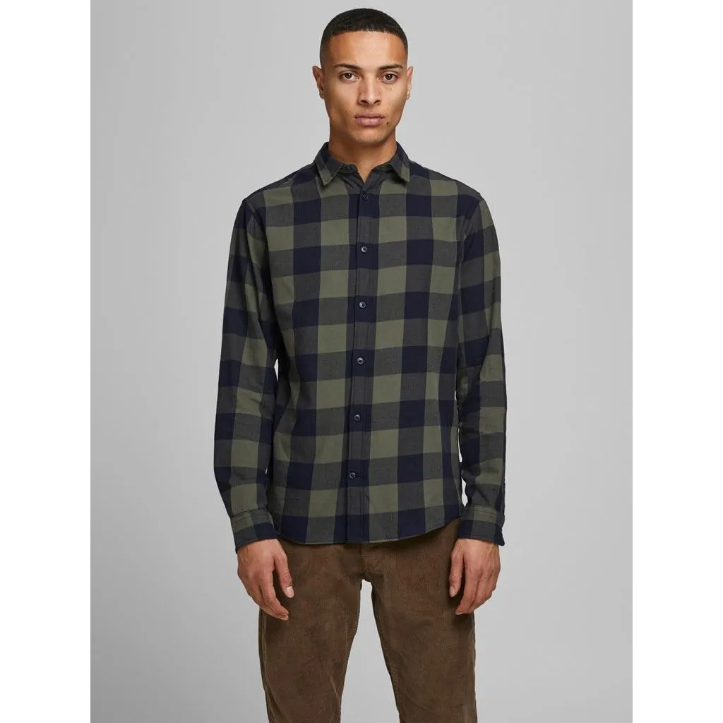 Jack & Jones Gingham Twill Check Long Sleeve Shirt Dusty Olive