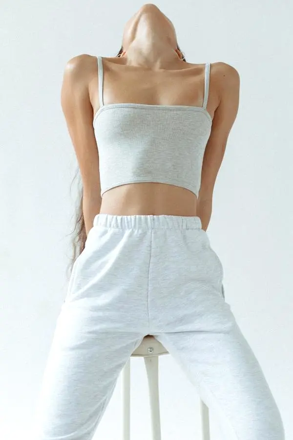 Joah Brown Cropped Cami Top Pearl Grey Flex Rib