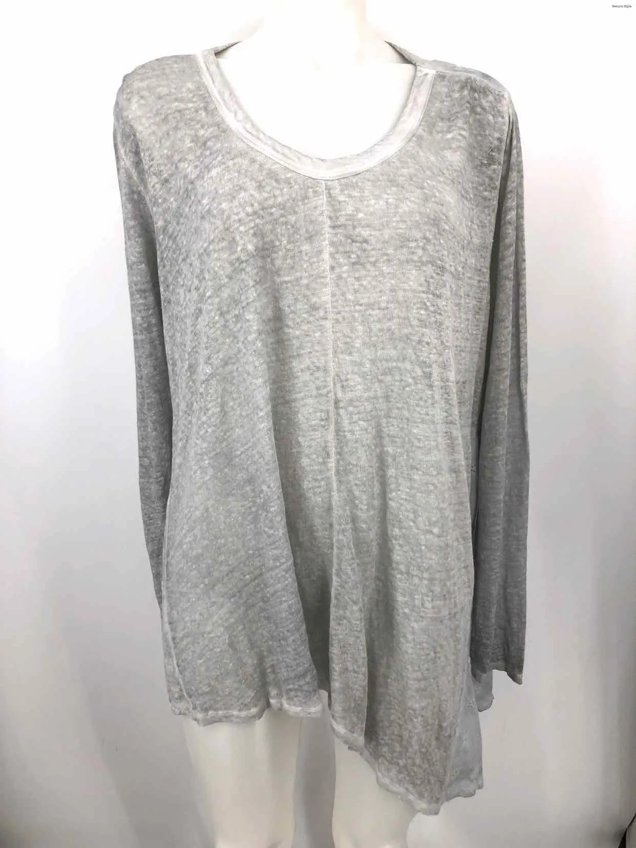 JOHNNY WAS Gray Linen & Cotton Eyelet Trim Longsleeve Size LARGE  (L) Top