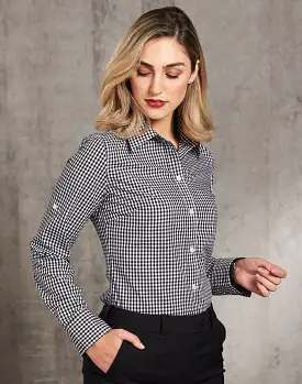 Ladies Gingham Check Long Sleeve Shirt - 3 colors