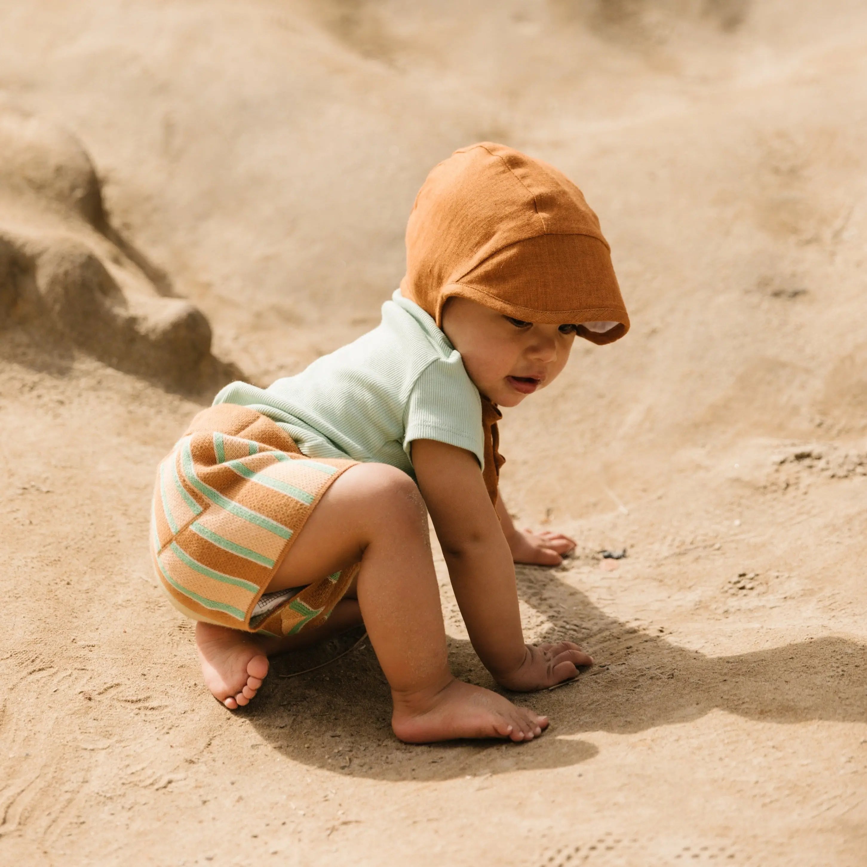 Linen Brimmed Bonnet with Cotton Lining // Rust