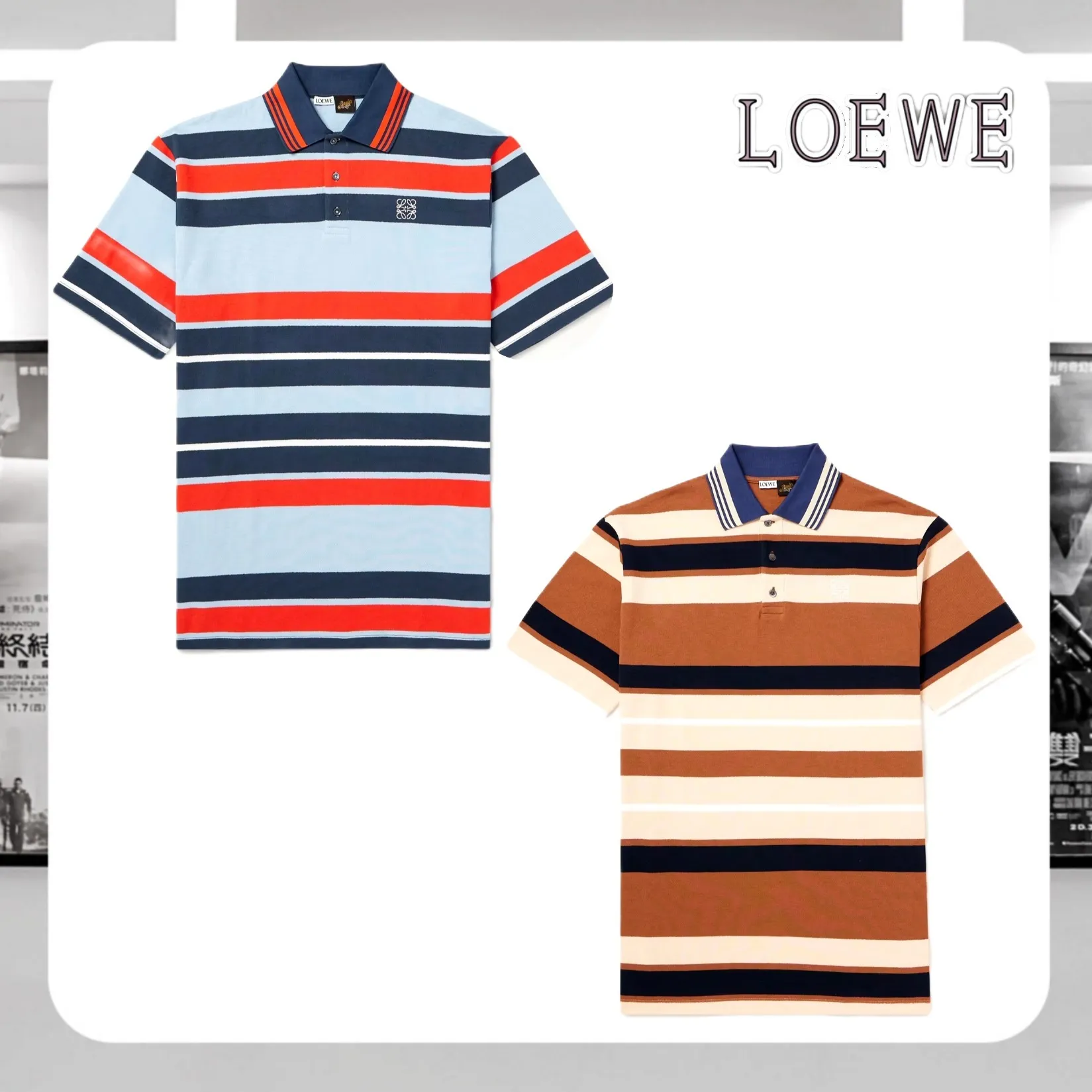 LOEWE  |Stripes Linen Blended Fabrics Cotton Short Sleeves Logo