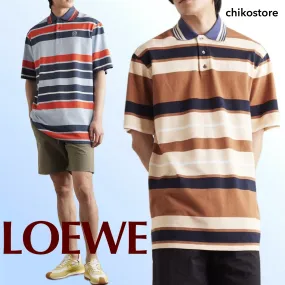 LOEWE  |Stripes Linen Cotton Short Sleeves Logo Luxury Polos