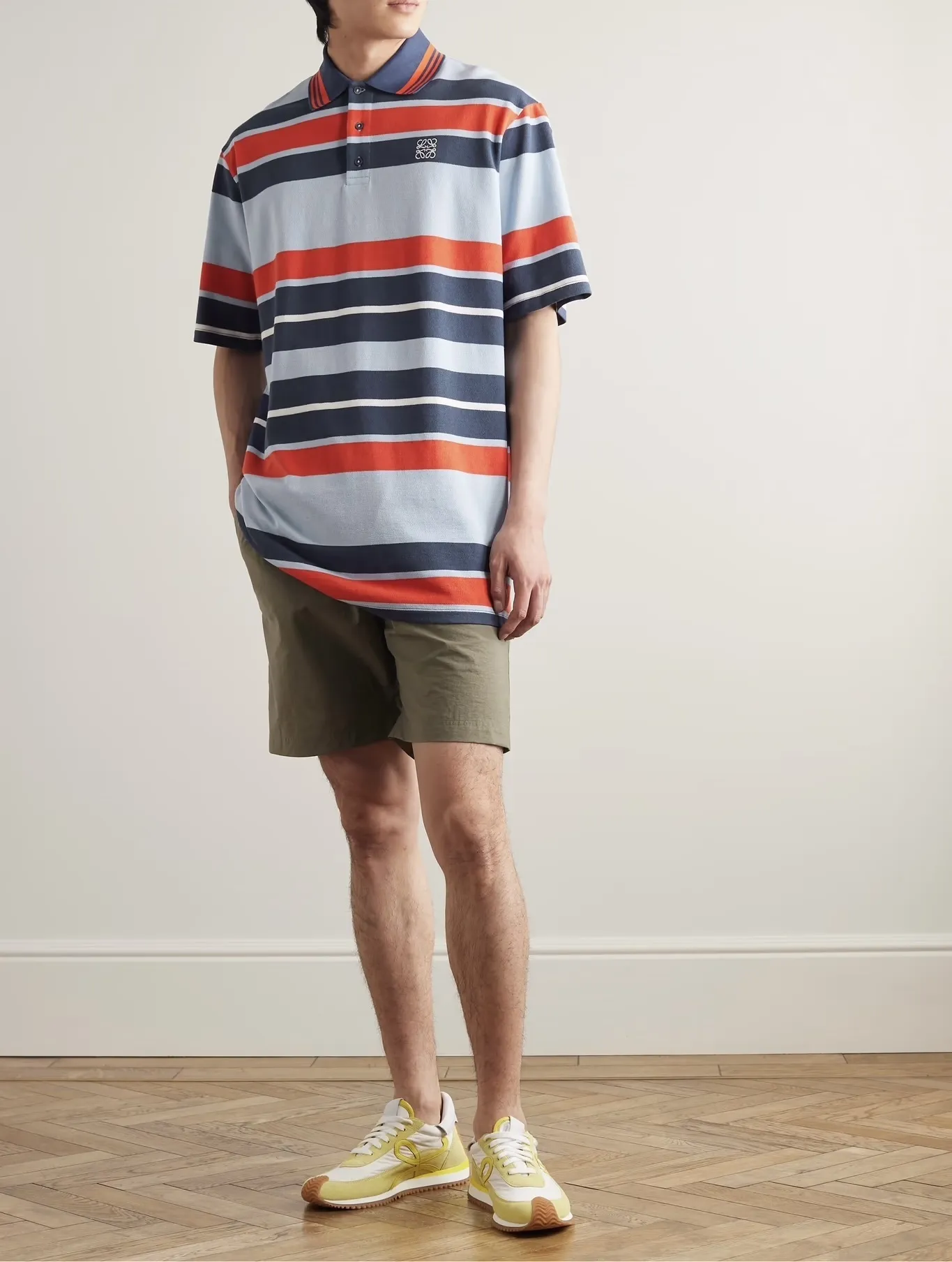 LOEWE  |Stripes Linen Cotton Short Sleeves Logo Luxury Polos