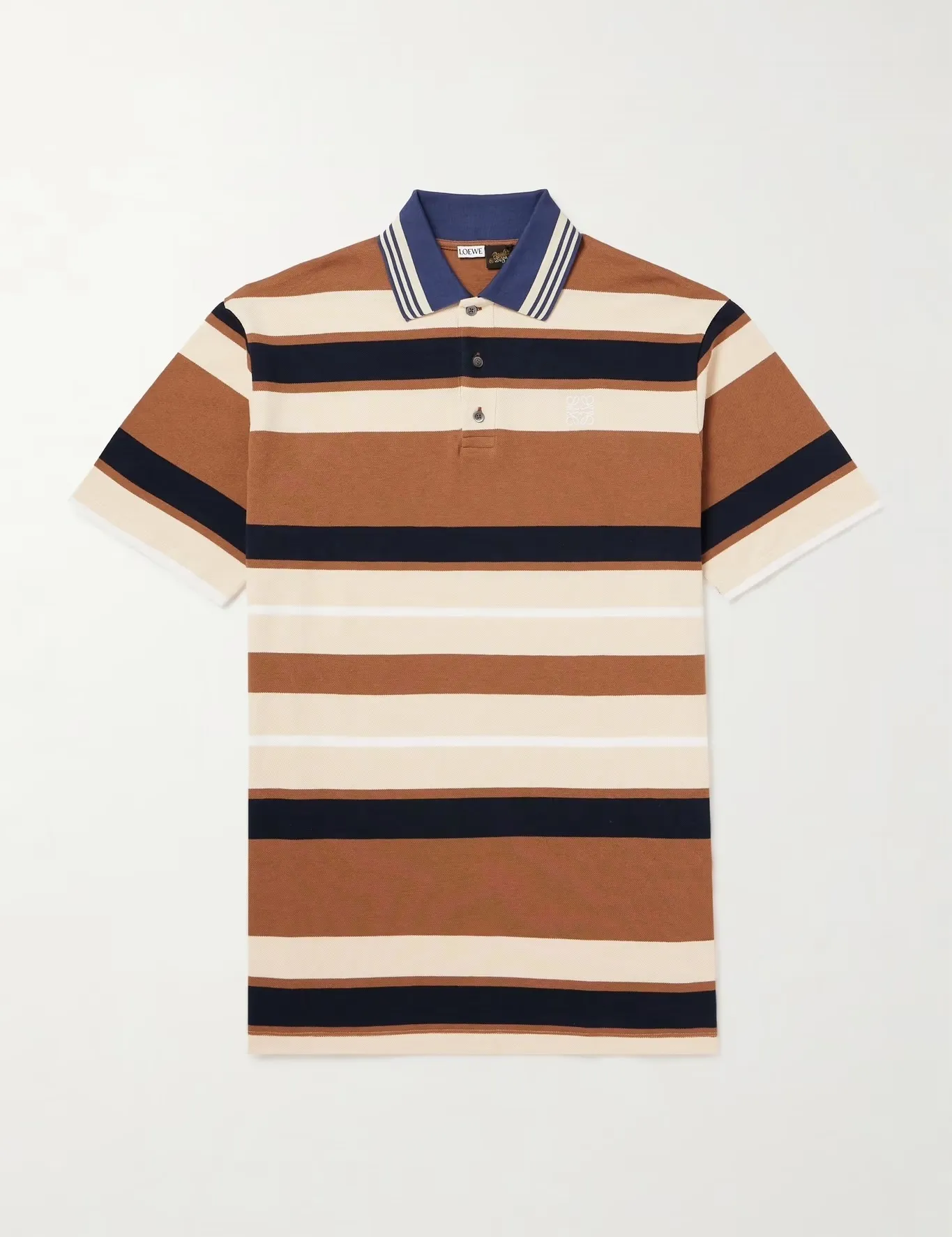 LOEWE  |Stripes Linen Cotton Short Sleeves Logo Luxury Polos