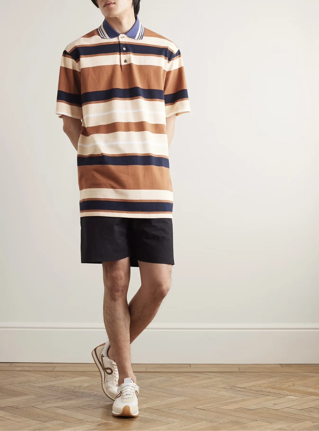 LOEWE  |Stripes Linen Cotton Short Sleeves Logo Luxury Polos