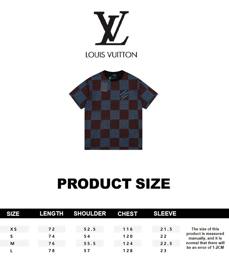 Louis Vuitton 23SS Full Body Classic Plaid Letter Logo Print Short Sleeve T-Shirt Blue Brown 7.11