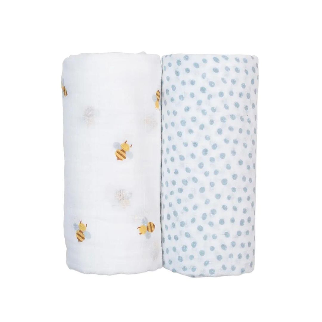 Lulujo Bees/Dots Cotton 2-Pack Baby Swaddles