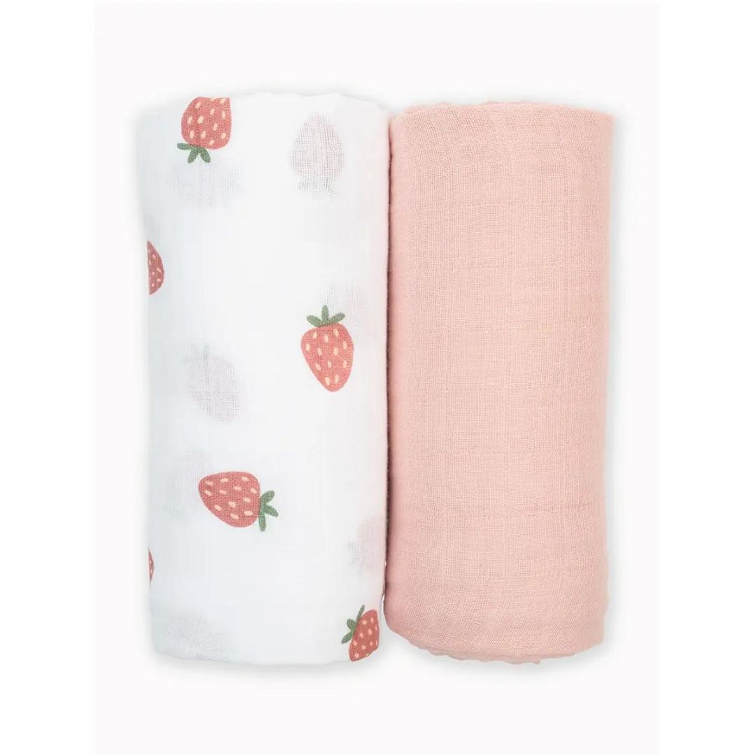 Lulujo Strawberry/Ballet Slipper Cotton 2-Pack Baby Swaddles