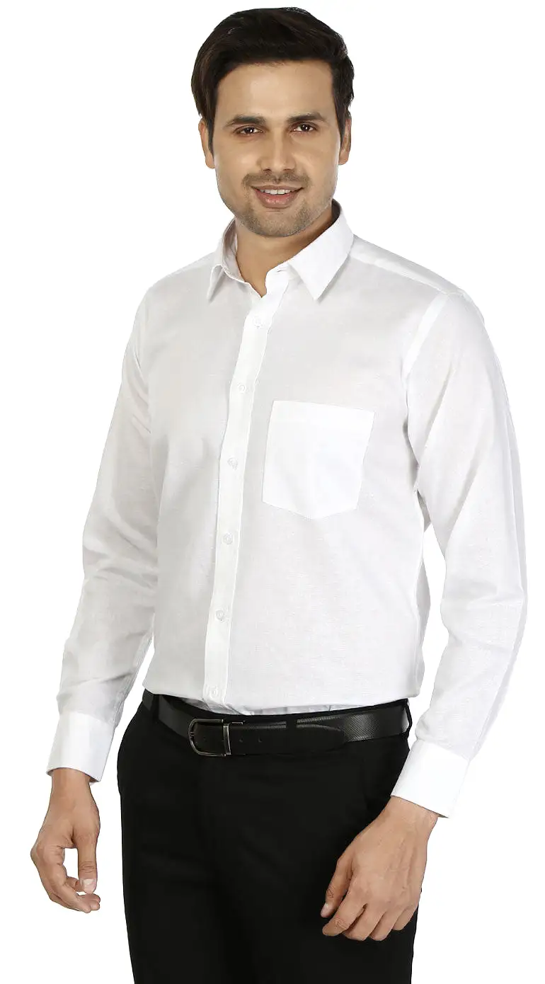 Men's Long Sleeve Button Down Dress Cotton Shirt (White)