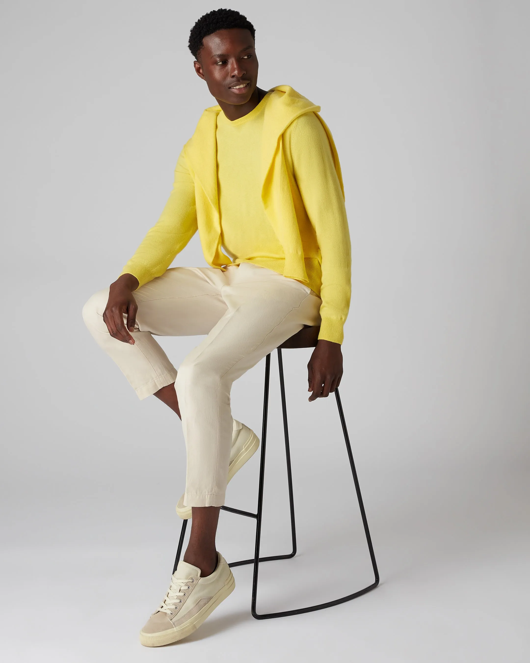 Men's The Oxford Round Neck Cashmere Jumper Sunshine Yellow