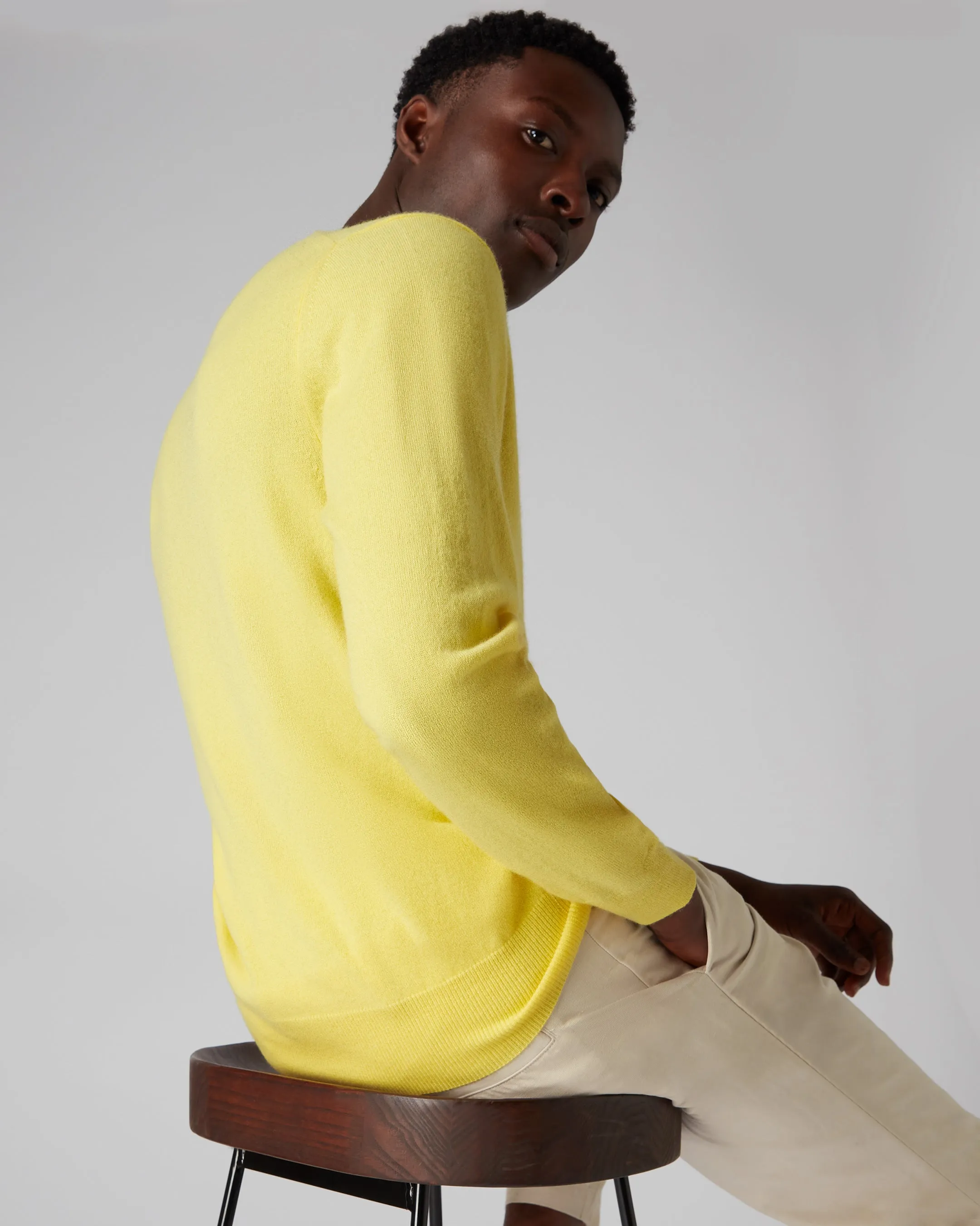 Men's The Oxford Round Neck Cashmere Jumper Sunshine Yellow