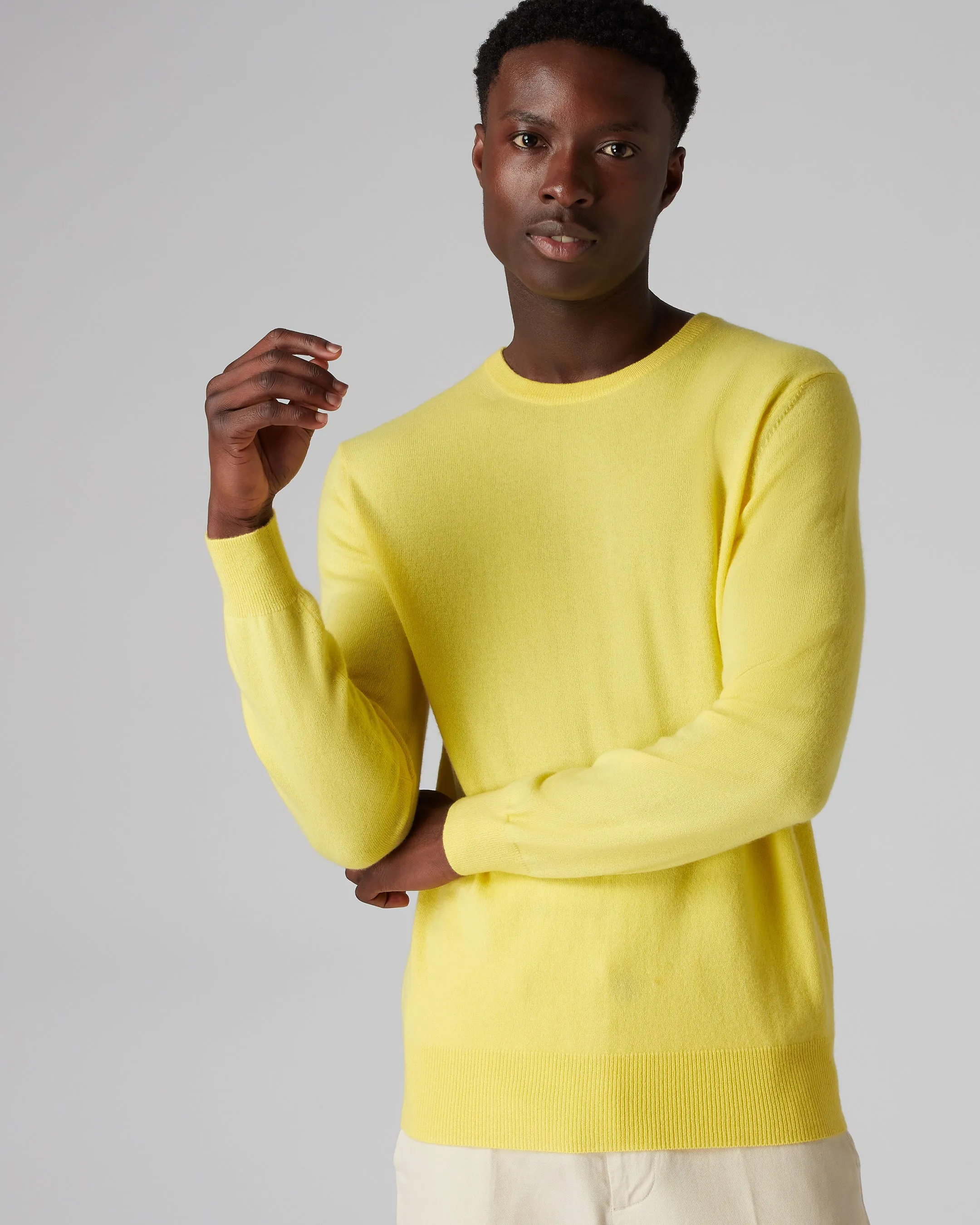 Men's The Oxford Round Neck Cashmere Jumper Sunshine Yellow