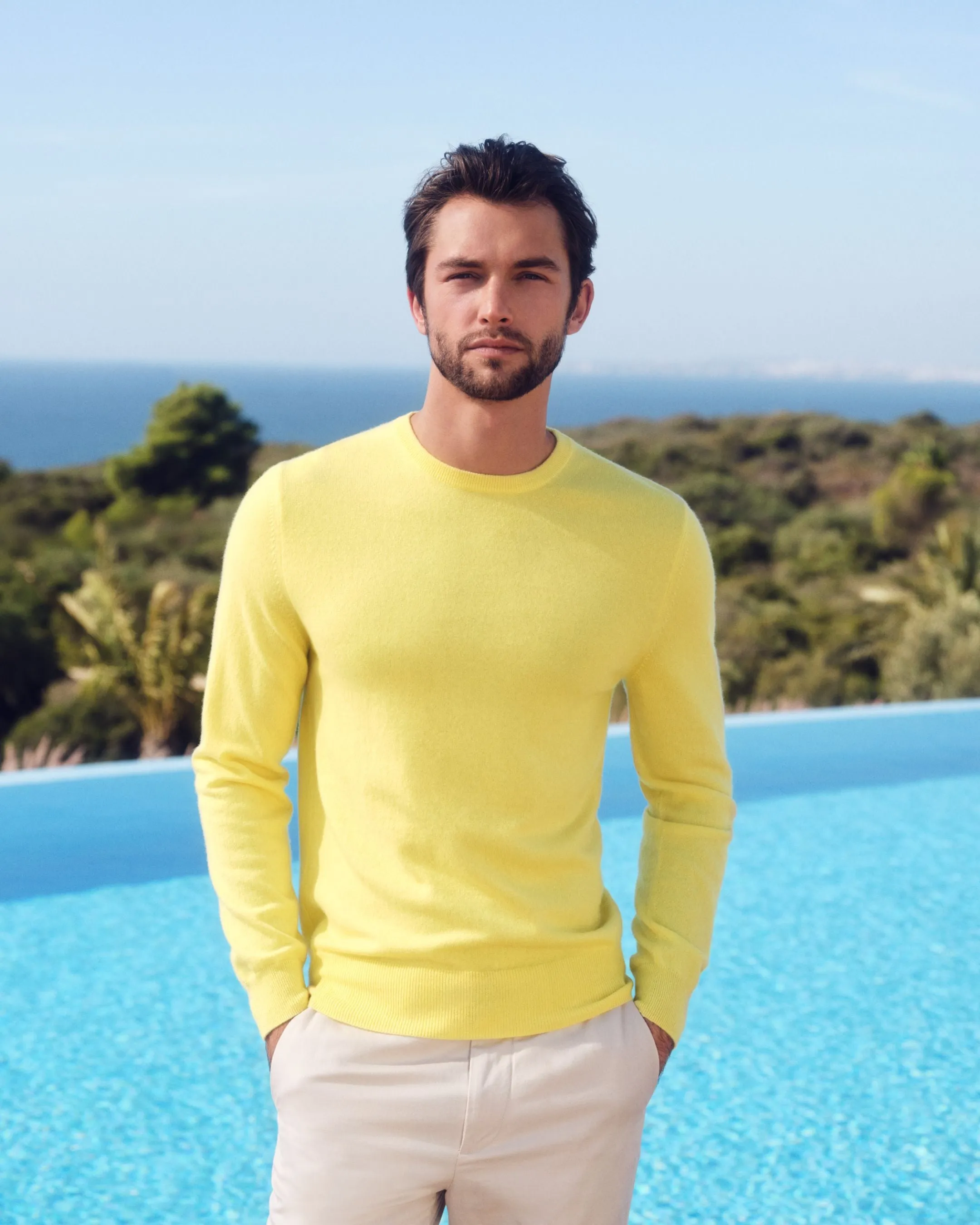 Men's The Oxford Round Neck Cashmere Jumper Sunshine Yellow