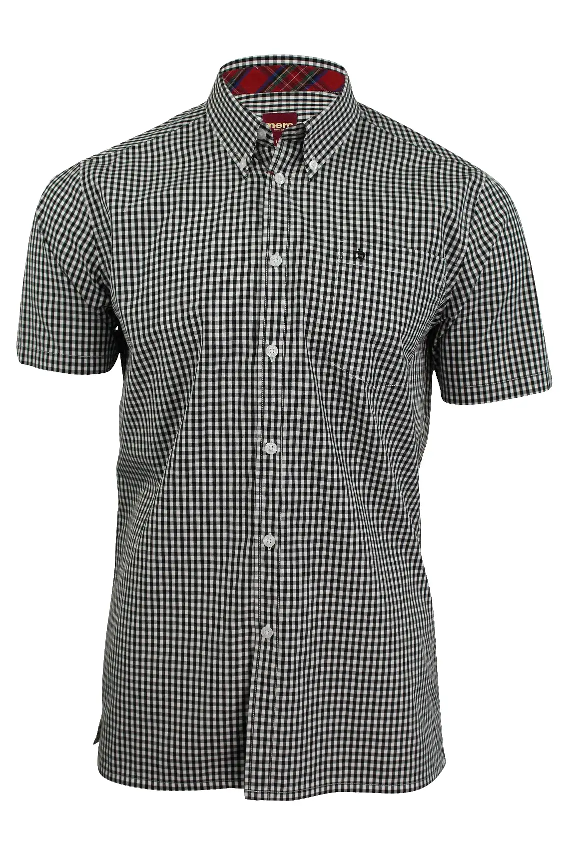 Merc London Men's 'Terry' Gingham Check Shirt - Short Sleeed