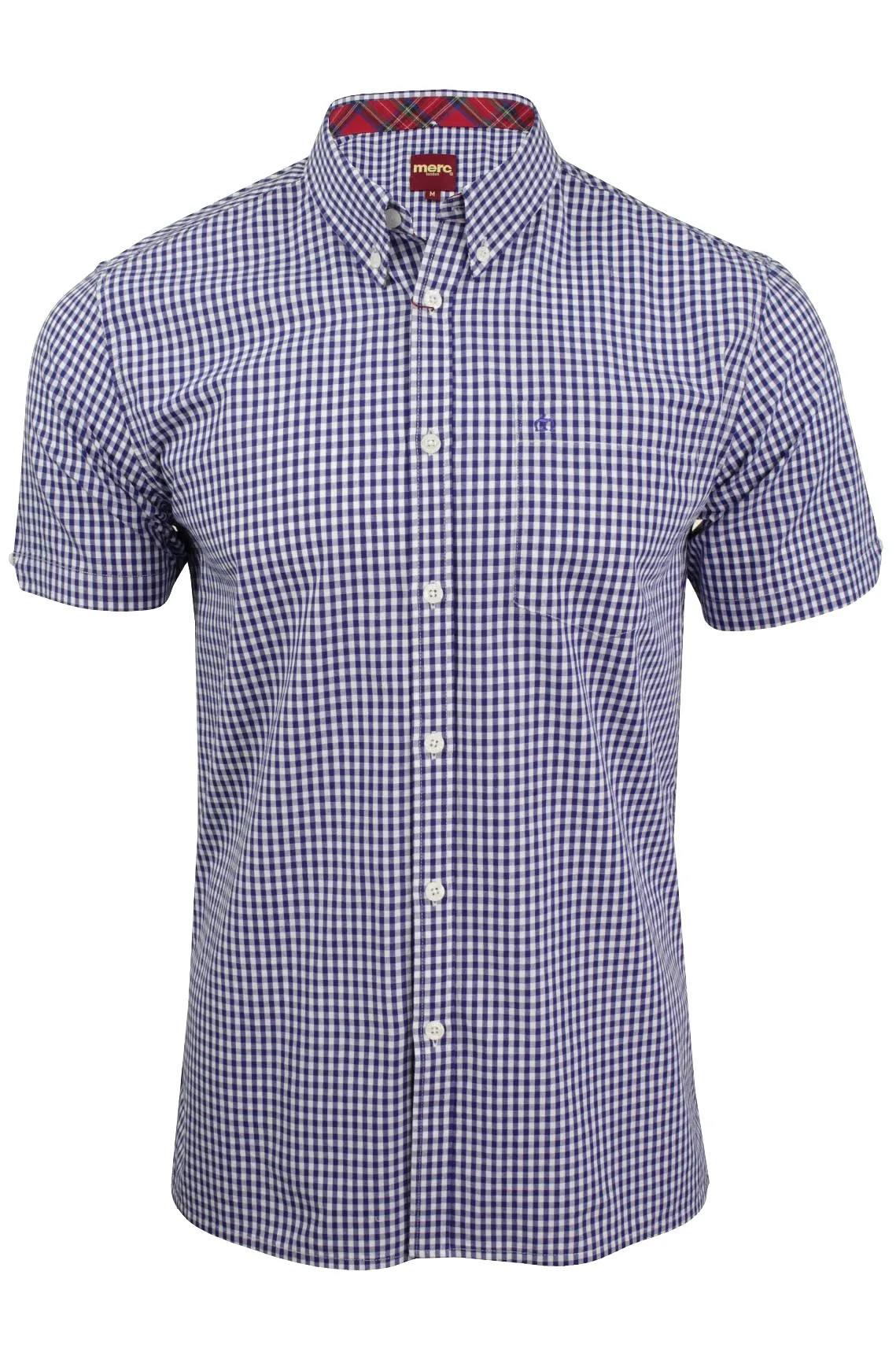 Merc London Men's 'Terry' Gingham Check Shirt - Short Sleeed