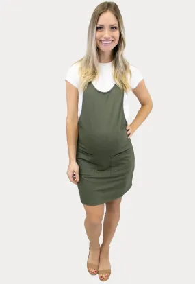 Mini Bumper Maternity Dress in Olive