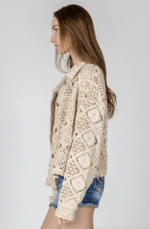 Miss Me Beige Macrame Crochet Jacket MJ0452