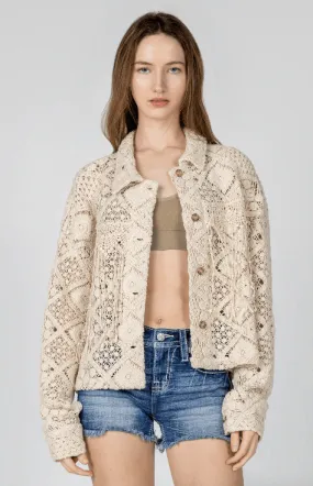 Miss Me Beige Macrame Crochet Jacket MJ0452