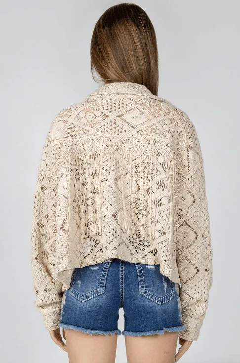 Miss Me Beige Macrame Crochet Jacket MJ0452