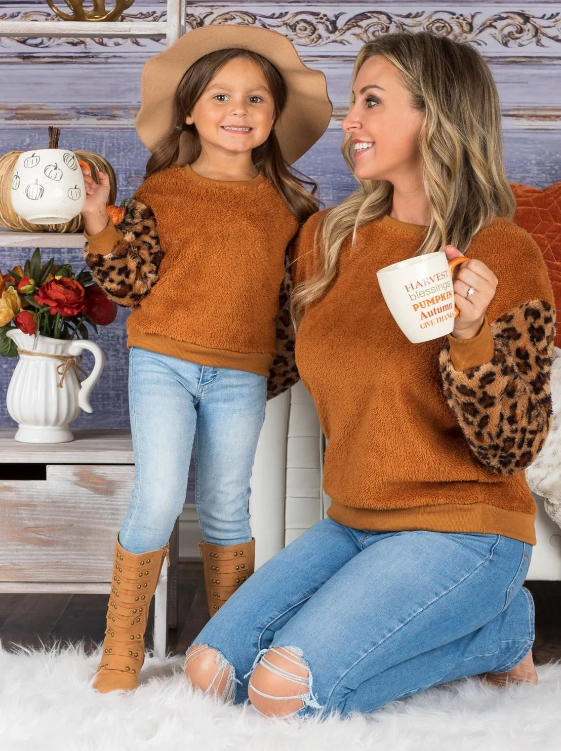 Mommy and Me Plush Leopard Raglan Sweater