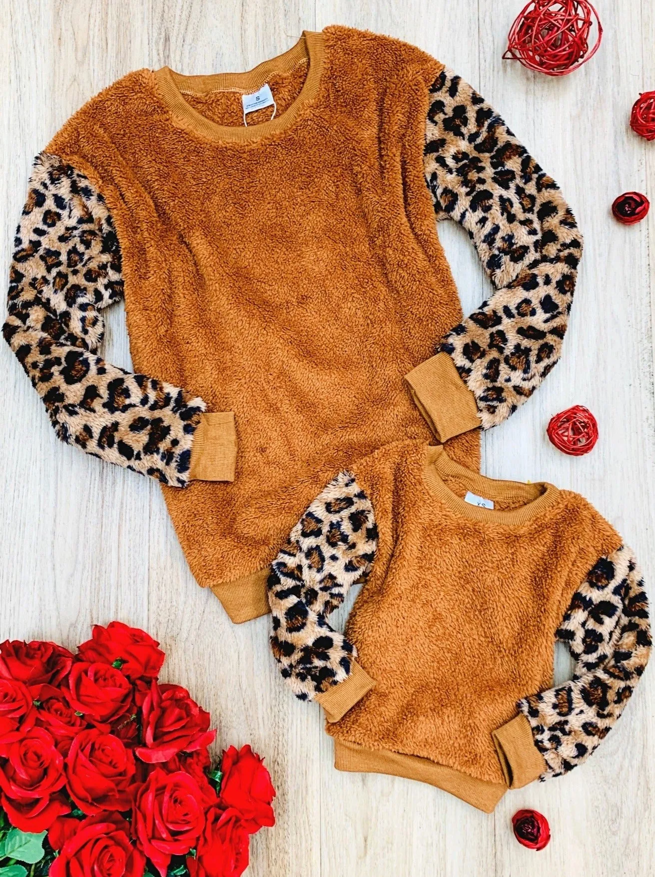 Mommy and Me Plush Leopard Raglan Sweater