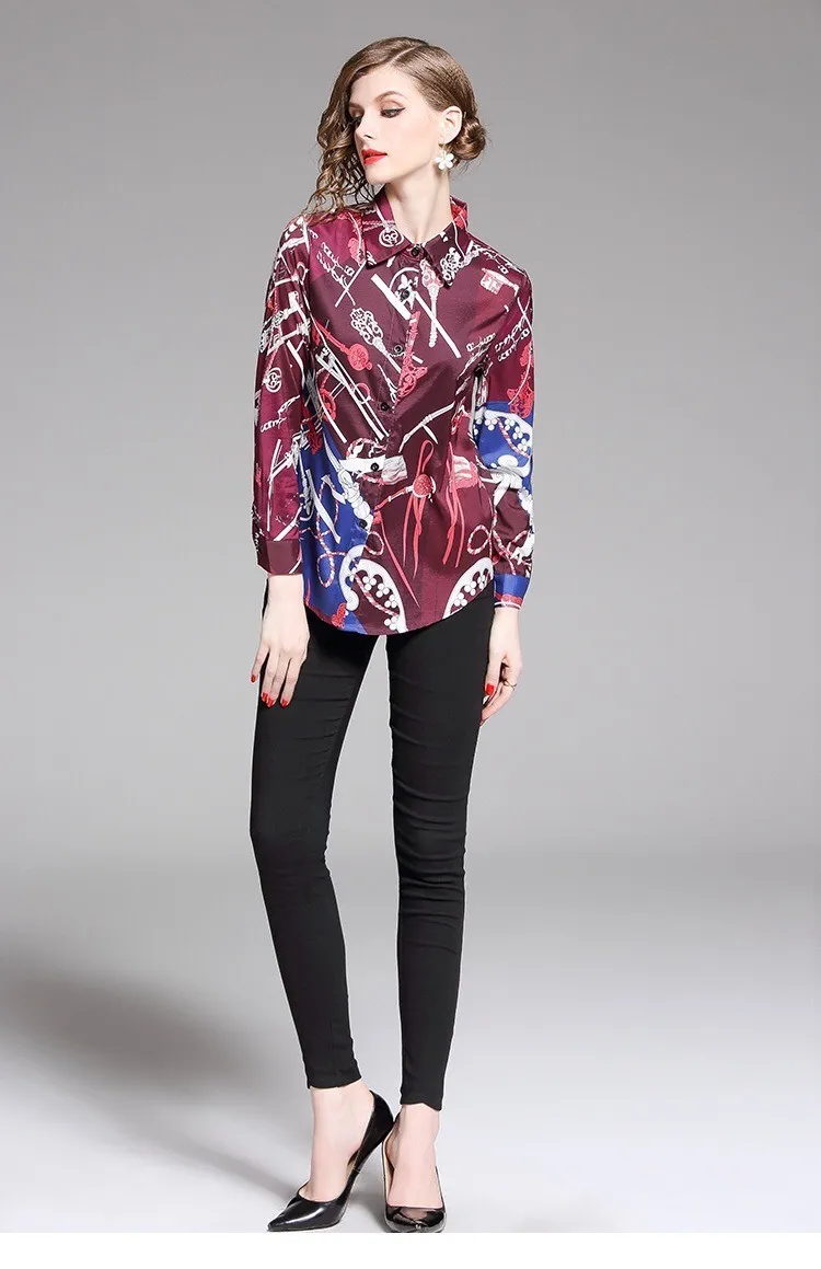 New Style Fashion Turn Down Collar Full Sleeve Printed Women's Shirt.