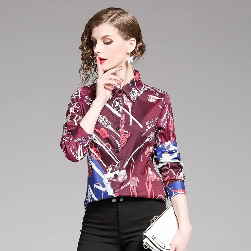 New Style Fashion Turn Down Collar Full Sleeve Printed Women's Shirt.