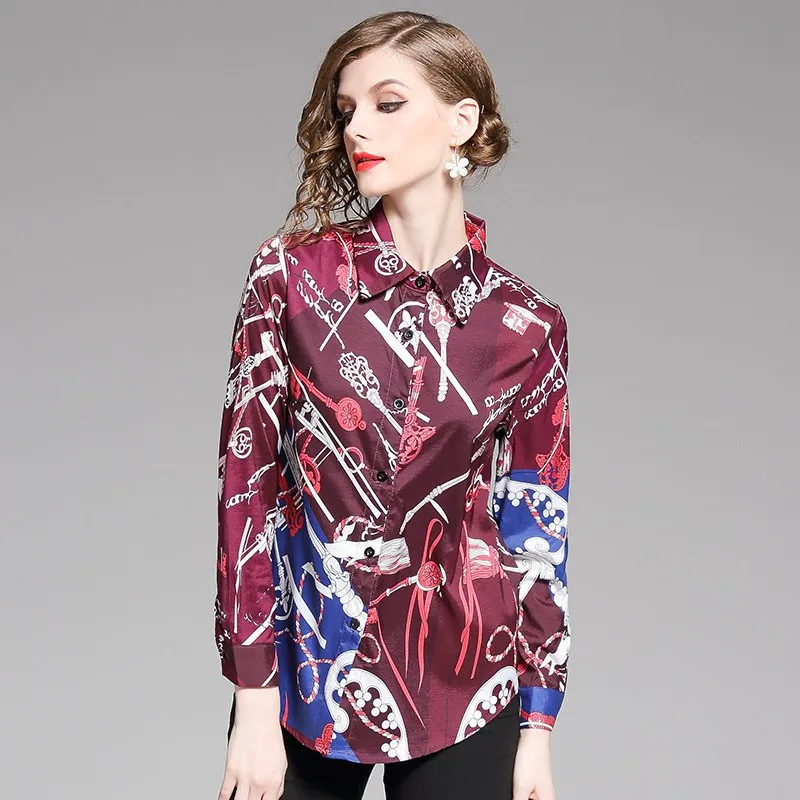 New Style Fashion Turn Down Collar Full Sleeve Printed Women's Shirt.