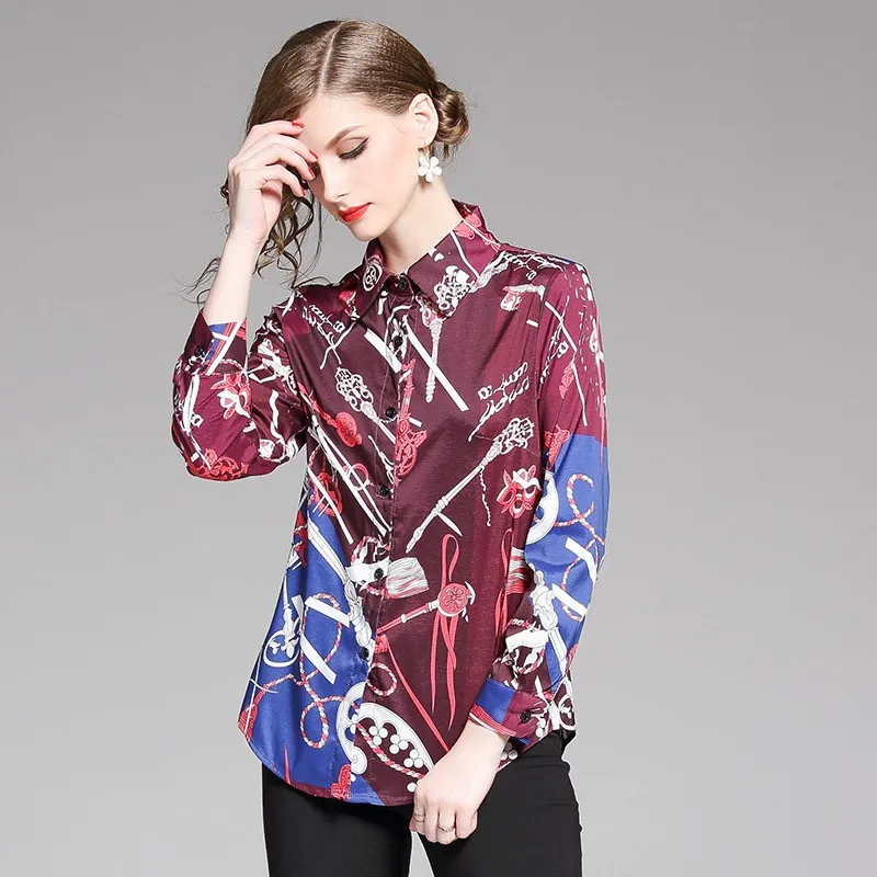 New Style Fashion Turn Down Collar Full Sleeve Printed Women's Shirt.