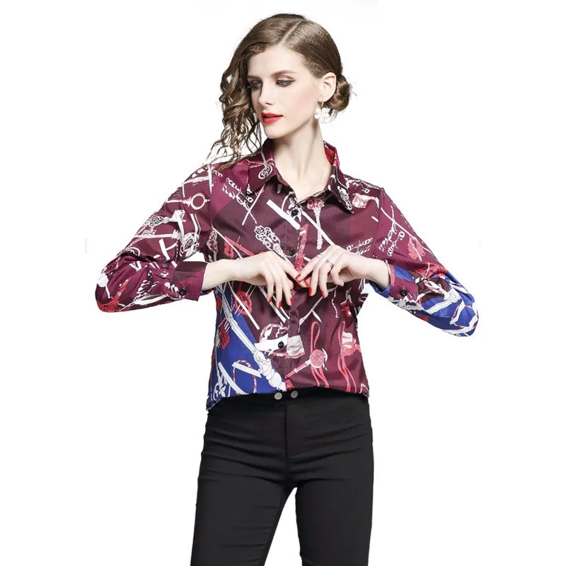 New Style Fashion Turn Down Collar Full Sleeve Printed Women's Shirt.